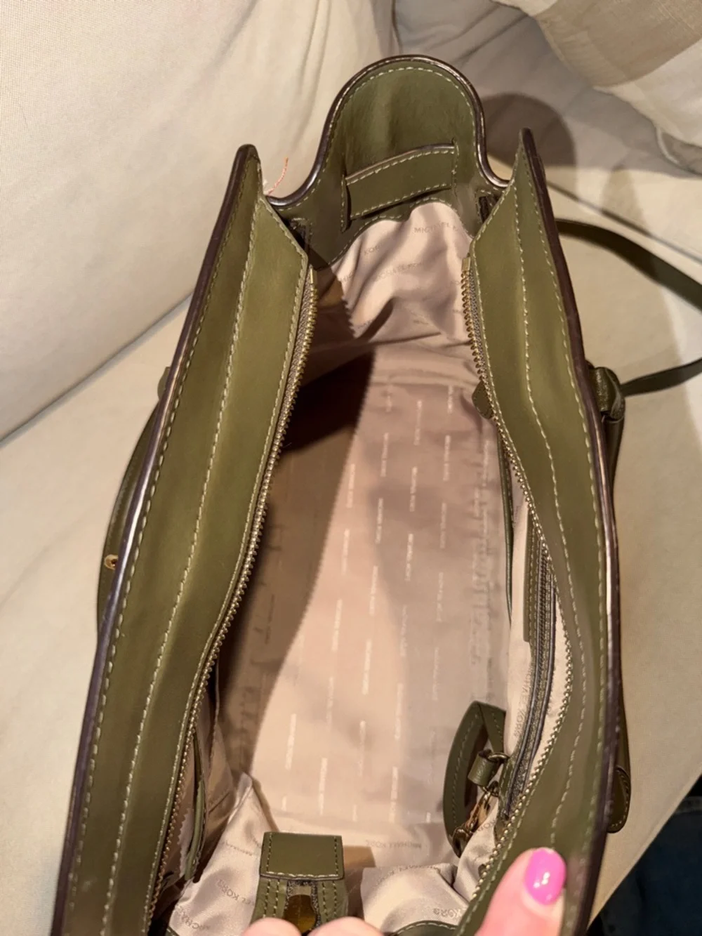 Michael Kors Hamilton Legacy Satchel - Brown Logo / Olive / Orange Colorblock